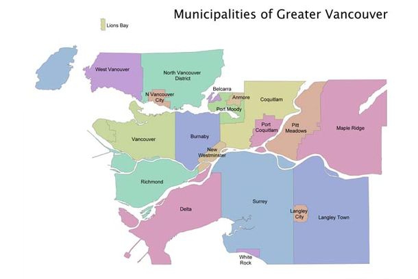 Map of our Vancouver, West Vancouver and North Vancouver service areas.